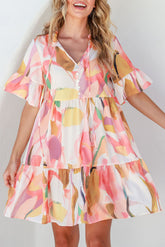 Mini-robe à col noué et manches volantées